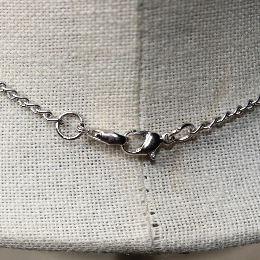 Pendant Necklace Faceted Black Stone Silver Tone 24 Inch Goth Minimalist Y2K SEO